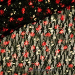 Dentelle avec des fleurs noir-rouge 135cm 901803-2